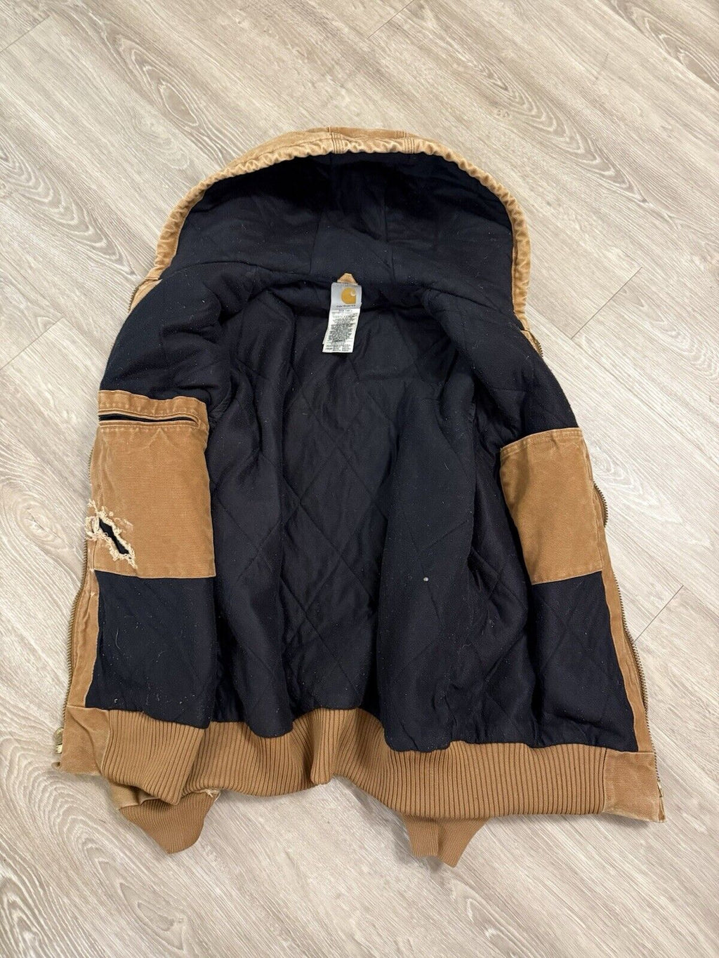 Vintage Carhartt J130 Hooded Workwear Jacket – Medium Brown Rugged Classic!