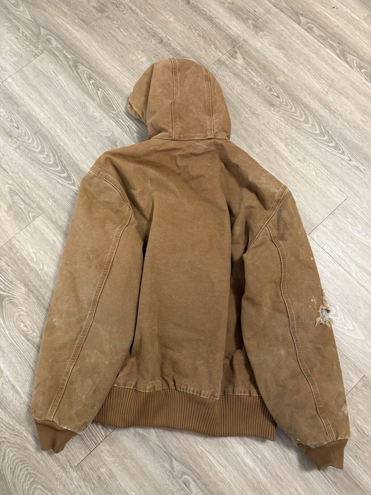Vintage Carhartt J130 Hooded Workwear Jacket – Medium Brown Rugged Classic!