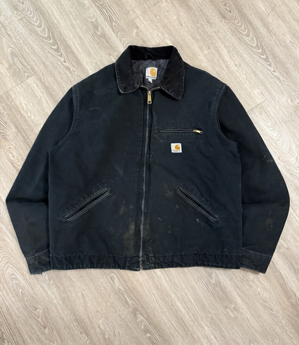 Vintage Carhartt J001 BLK Black Detroit Jacket – XL Rugged Warmth with Classic Charm!