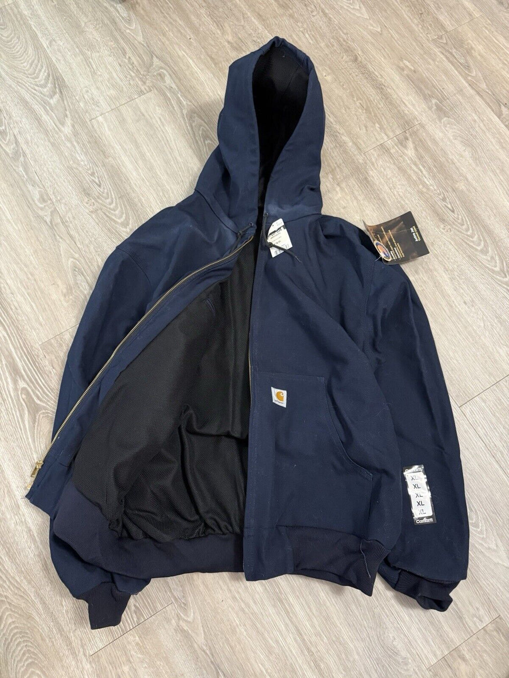 Rare Vintage Carhartt J131 DNY Hooded Bomber Jacket – XL Blue Deadstock Classic!