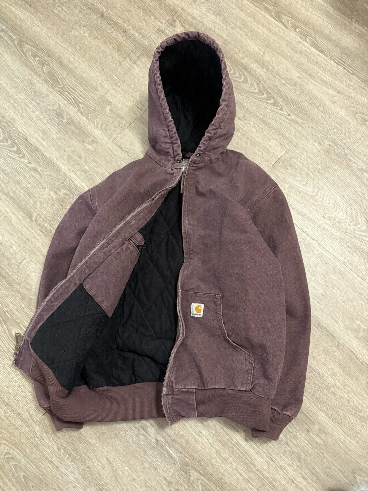 Vintage Carhartt WJ130 Hooded Bomber Jacket – Medium Plum Cotton Classic!