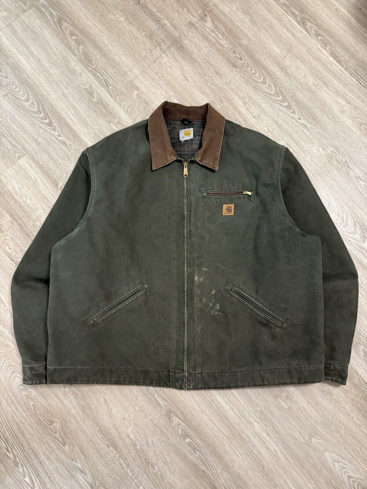 Vintage Carhartt J97 MOS Green Detroit Jacket – Rugged Style, 2XL USA-Made Treasure!