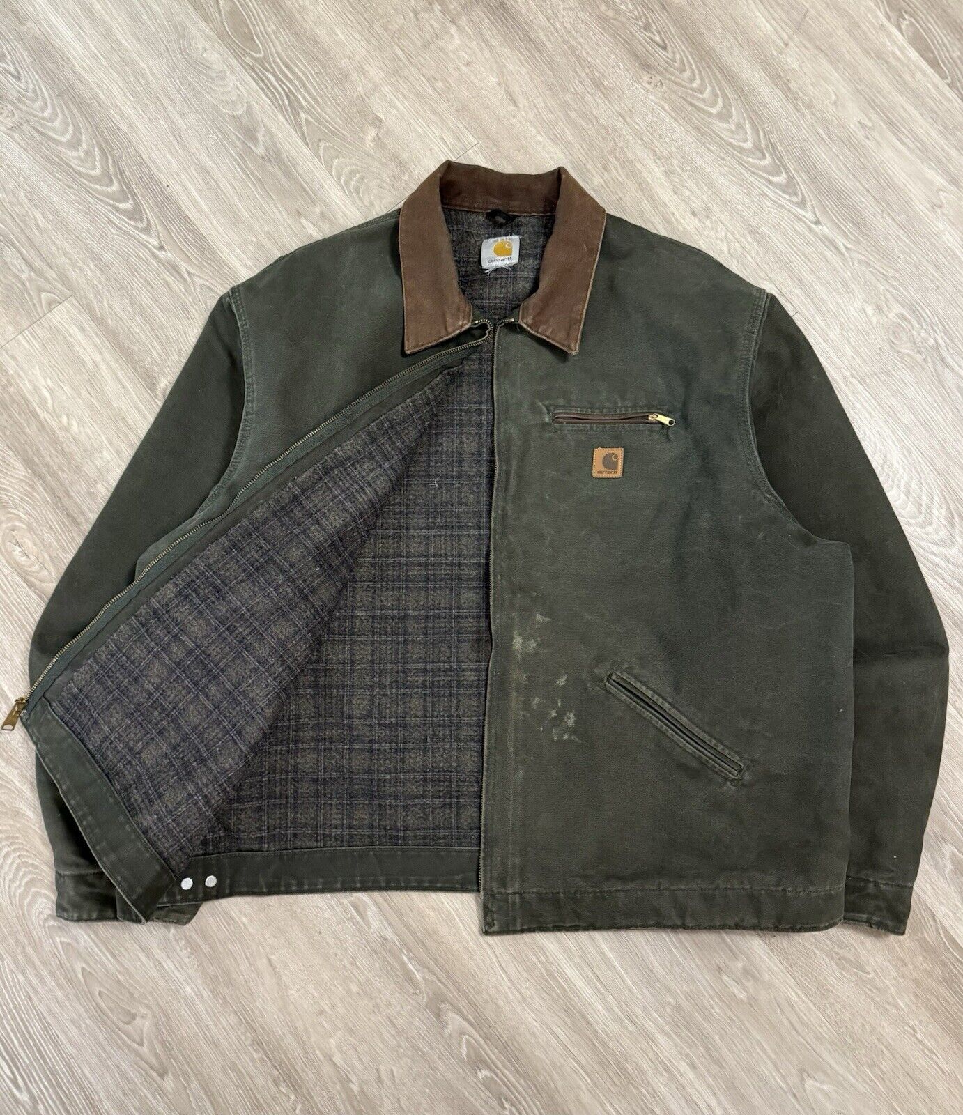 Vintage Carhartt J97 MOS Green Detroit Jacket – Rugged Style, 2XL USA-Made Treasure!