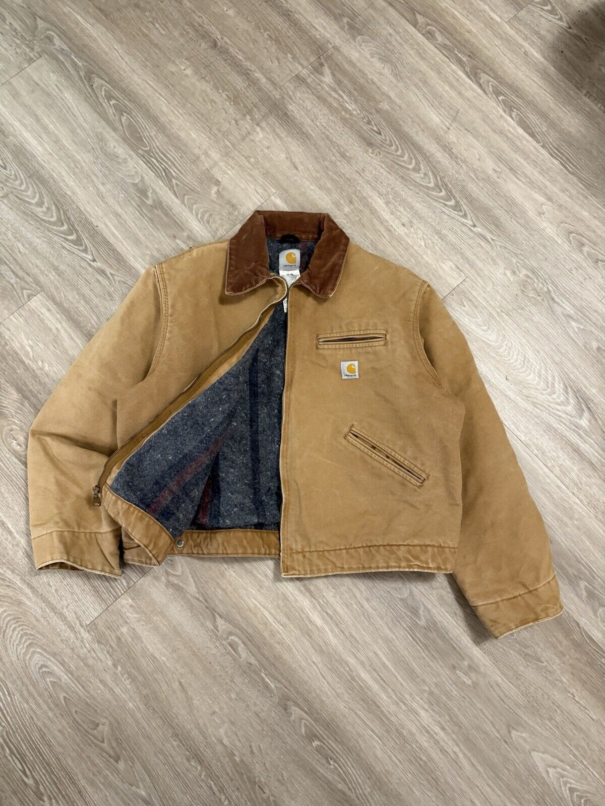 Vintage Carhartt Detroit Jacket J01 – Large Brown Cotton Overcoat, Authentic Wear!