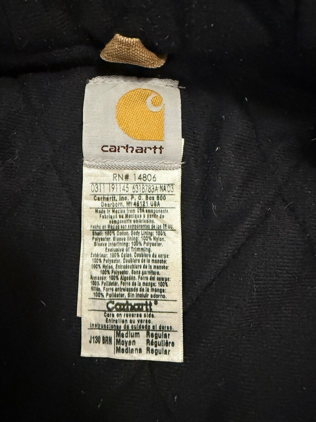 Vintage Carhartt J130 Hooded Workwear Jacket – Medium Brown Rugged Classic!