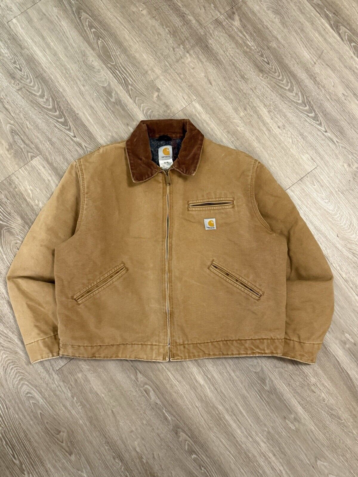 Vintage Carhartt Detroit Jacket J01 – Large Brown Cotton Overcoat, Authentic Wear!