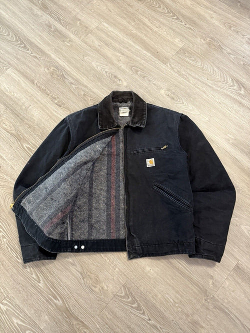 Rare Vintage Carhartt J01 Detroit Jacket – Medium Black Overcoat with Character!